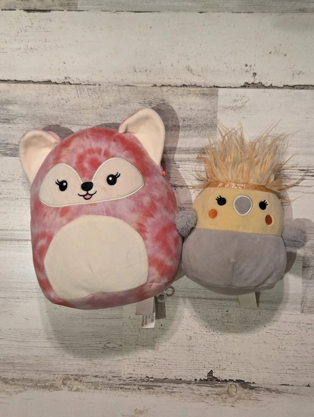 Squishmallow Pink Tie-Dye Fox Plush & Cockatiel Mizti / Cazlan & Sabine Lot Of 2